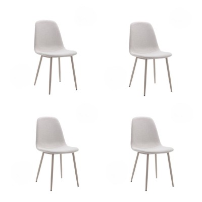 Pack de 4 Sillas con Estructura Tapizada en Tela Beige Claro, Patas Metálicas con Acabado en crema, Medidas 44x53x86 cm