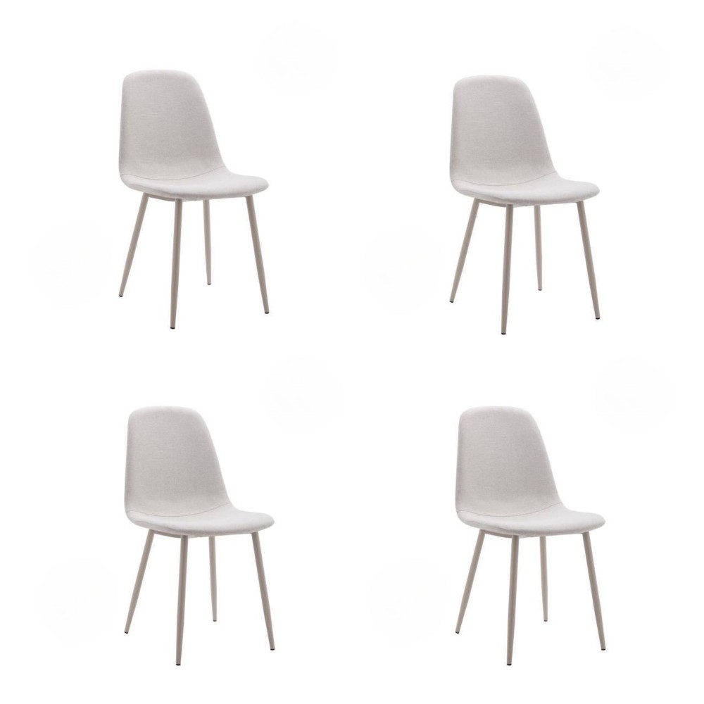 Pack de 4 Sillas con Estructura Tapizada en Tela Beige Claro, Patas Metálicas con Acabado en crema, Medidas 44x53x86 cm