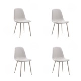 Pack de 4 Sillas con Estructura Tapizada en Tela Beige Claro, Patas Metálicas con Acabado en crema, Medidas 44x53x86 cm