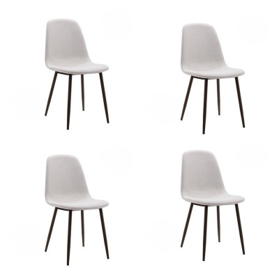 Pack de 4 Sillas con Estructura Tapizada en Tela Beige Claro, Patas Metálicas con Acabado Negro, Medidas 44x53x86 cm