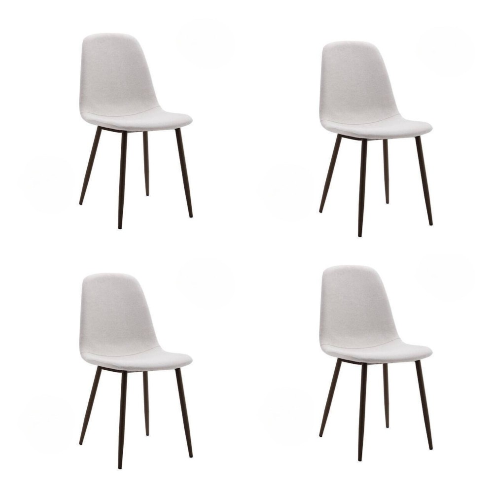Pack de 4 Sillas con Estructura Tapizada en Tela Beige Claro, Patas Metálicas con Acabado Negro, Medidas 44x53x86 cm