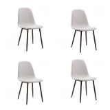 Pack de 4 Sillas con Estructura Tapizada en Tela Beige Claro, Patas Metálicas con Acabado Negro, Medidas 44x53x86 cm