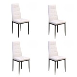 Pack de 4 Sillas Tapizadas en Tela Polipiel Blanca con Costuras Acolchadas, Patas Metálicas en Color Negro, Medidas 43x56x96 cm