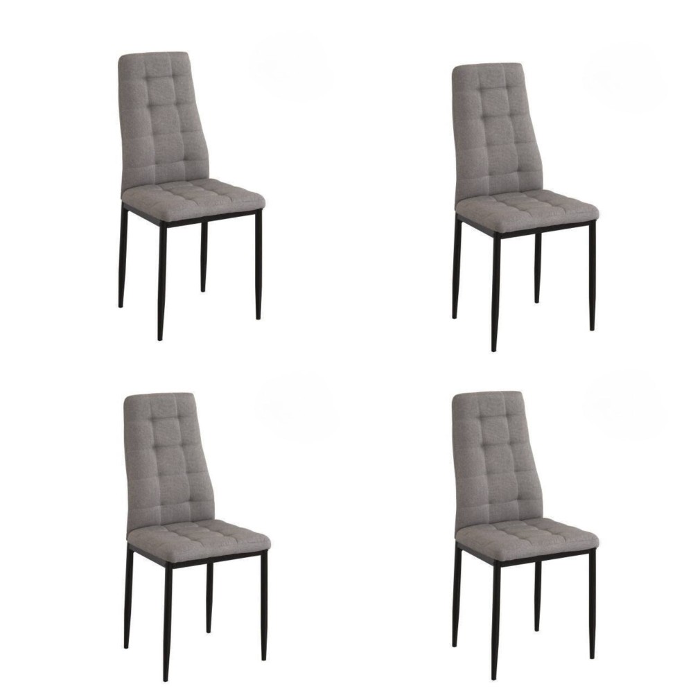 Pack de 4 Sillas Tapizadas en Tela Polipiel Gris con Costuras Acolchadas, Patas Metálicas en Color Negro, Medidas 43x56x96 cm