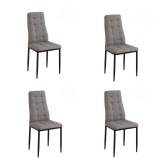 Pack de 4 Sillas Tapizadas en Tela Polipiel Gris con Costuras Acolchadas, Patas Metálicas en Color Negro, Medidas 43x56x96 cm