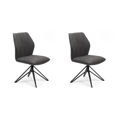 Pack de 2 Sillas con Respaldo y Asiento Tapizados en Tela Gris, Pata Metálica en Acabado Negro Mate, Medidas 62,5x52x93 cm
