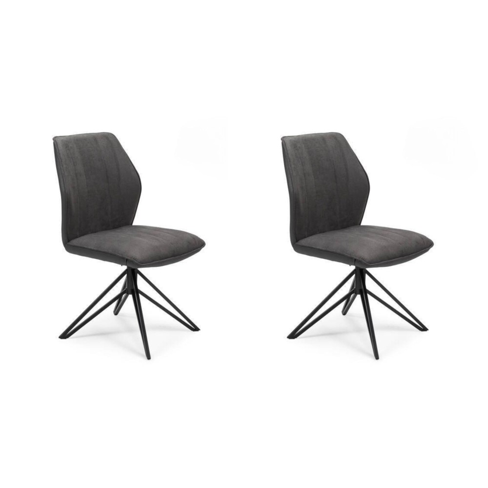 Pack de 2 Sillas con Respaldo y Asiento Tapizados en Tela Gris, Pata Metálica en Acabado Negro Mate, Medidas 62,5x52x93 cm