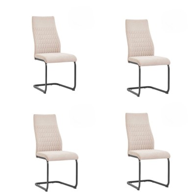Pack de 4 Sillas de Madera con Relleno de Espuma, Tapizadas en Tela Beige, Patas Metálicas Negras, Medidas 44x60x99 cm