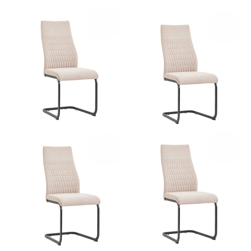Pack de 4 Sillas de Madera con Relleno de Espuma, Tapizadas en Tela Beige, Patas Metálicas Negras, Medidas 44x60x99 cm