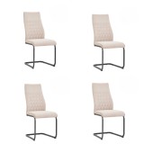 Pack de 4 Sillas de Madera con Relleno de Espuma, Tapizadas en Tela Beige, Patas Metálicas Negras, Medidas 44x60x99 cm