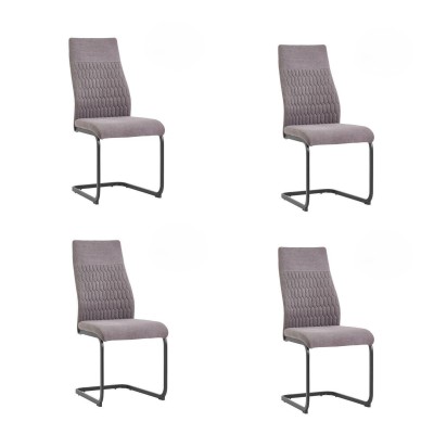 Pack de 4 Sillas de Madera con Relleno de Espuma, Tapizadas en Tela Gris, Patas Metálicas Negras, Medidas 44x60x99 cm