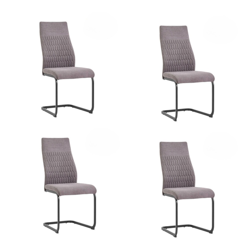 Pack de 4 Sillas de Madera con Relleno de Espuma, Tapizadas en Tela Gris, Patas Metálicas Negras, Medidas 44x60x99 cm