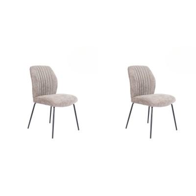 Pack de 2 Sillas Tapizadas en Tela Piedra con Patas en Acabado Negro, Asiento y Respaldo Ergonómicos, Medidas 61x47x89 cm