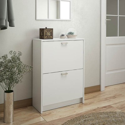 Zapatero Recibidor Blanco – Mueble Auxiliar Estrecho con 2 Puertas | Capacidad 12 Pares | 81,6 x 60 x 25 cm