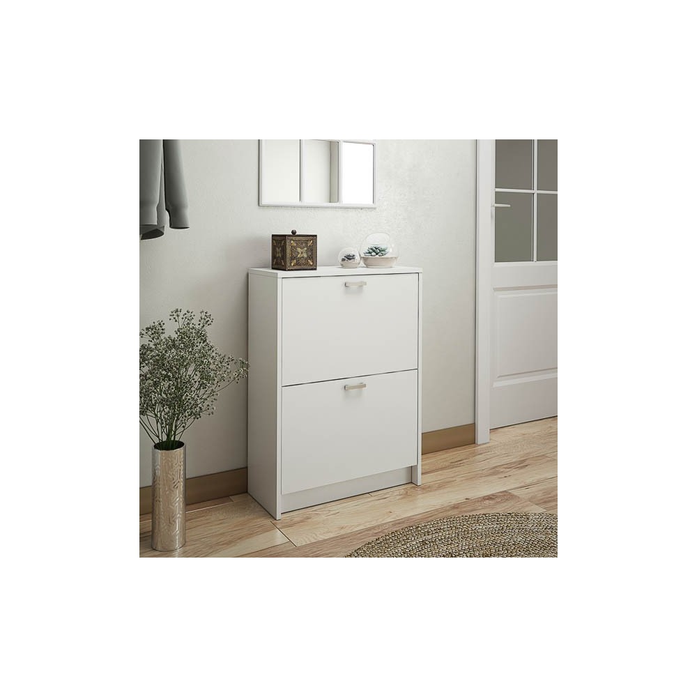 Zapatero Recibidor Blanco – Mueble Auxiliar Estrecho con 2 Puertas | Capacidad 12 Pares | 81,6 x 60 x 25 cm