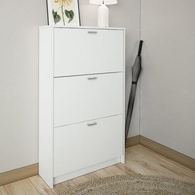 Zapatero Compacto Blanco – Mueble con 3 Puertas y Doble Profundidad | MDF con Acabado Melamina | 70 x 25 x 120 cm