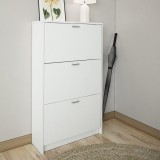 Zapatero Compacto Blanco – Mueble con 3 Puertas y Doble Profundidad | MDF con Acabado Melamina | 70 x 25 x 120 cm