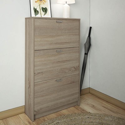 Zapatero Compacto Roble – Mueble con 3 Puertas y Doble Profundidad | MDF con Acabado Melamina | 70 x 25 x 120 cm