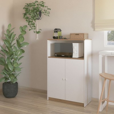 Mueble Auxiliar para Microondas | Color Blanco y Roble | 124 x 80 x 40 cm (alto x ancho x fondo)