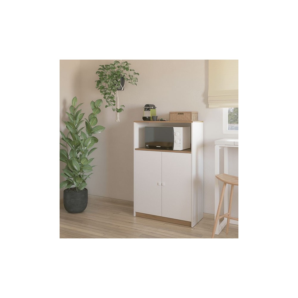 Mueble Auxiliar para Microondas | Color Blanco y Roble | 124 x 80 x 40 cm (alto x ancho x fondo)