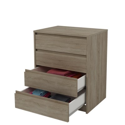 Cómoda Cajonera 4 cajones acabado en Color Roble 74cm(alto) 60cm(ancho) 45cm(fondo)