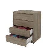 Cómoda Cajonera 4 cajones acabado en Color Roble 74cm(alto) 60cm(ancho) 45cm(fondo)