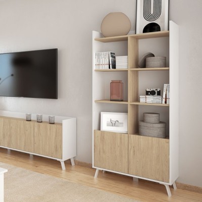 Estantería Decorativa, Librería, Separador Ambientes, Acabado en Roble y Blanco,171 cm (Al) x 80 cm (Anc) x 33,5 cm (Fon)