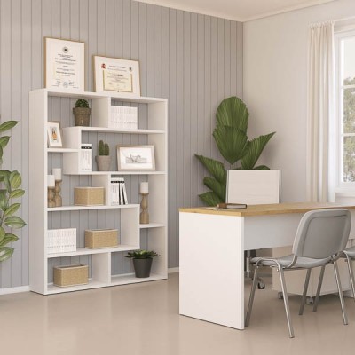 Estantería Geométrica Blanca para Salón con Múltiples Estantes – 169 x 120 x 28 cm (alto x ancho x fondo)