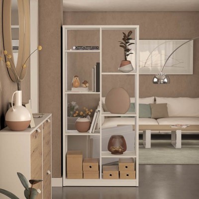 Estantería Alta Salón, Librería, Color Blanco, Medidas: 180 cm (Alto) x 85 cm (Ancho) x 28,5 cm (Fondo