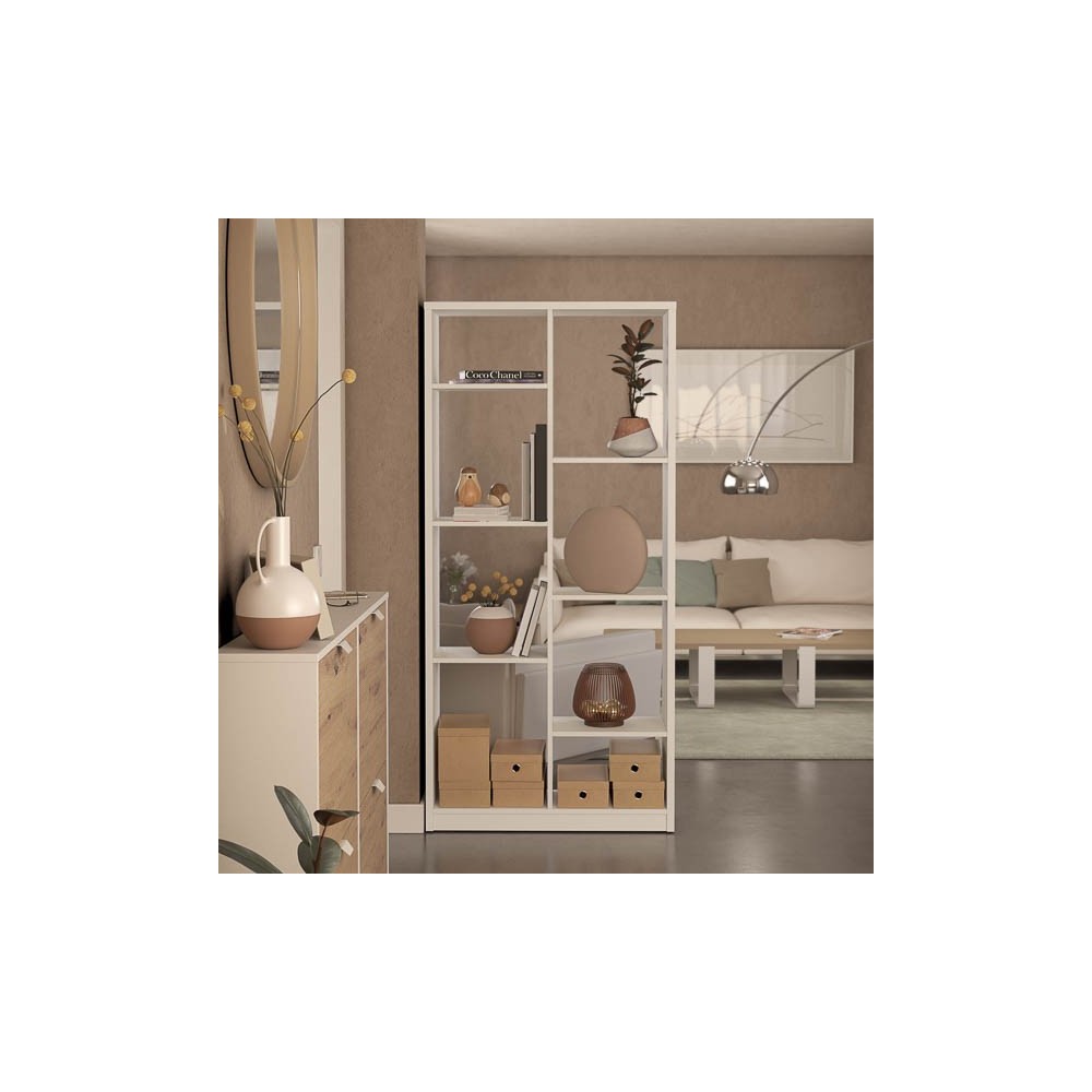 Estantería Alta Salón, Librería, Color Blanco, Medidas: 180 cm (Alto) x 85 cm (Ancho) x 28,5 cm (Fondo