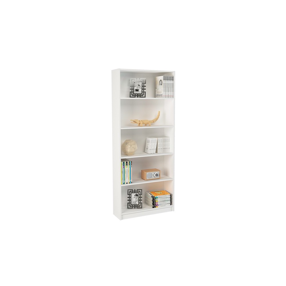 Estantería Alta Salón, Librería, Color Blanco, Medidas: 180 cm (Alto) x 75 cm (Ancho) x 25 cm (Fondo)