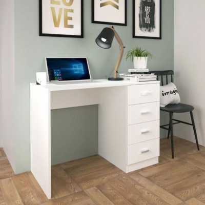 Escritorio Moderno de 4 Cajones - Acabado Blanco de Alta Calidad - 100 cm de Ancho, 50 cm de Fondo, 75 cm de Alto