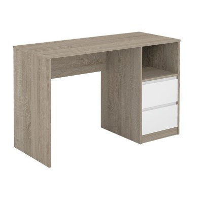 Escritorio de Oficina con 2 Cajones y 1 Estante, MDF Roble y Blanco, 120x50x75 cm - Moderno y Funcional