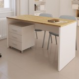 Mesa de Escritorio 138 Cm de ancho con patas de Madera Blanca y tapa Color Roble 67x75x138 Cm