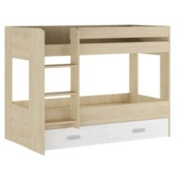 Litera con Cajonera en Blanco y Natural - 95.6 cm (Largo) x 195.4 cm (Ancho) x 146.6 cm (Alto)