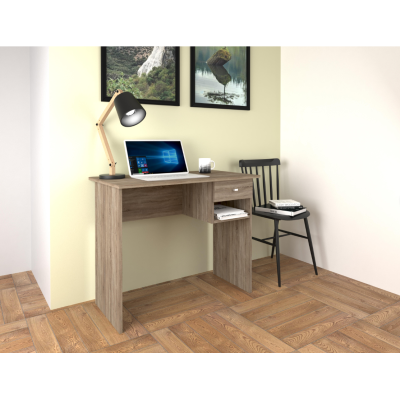 Mesa de Escritorio y Trabajo en Color Roble, 90x50x74cm - Con Cajón y Estante para Oficina o Estudio