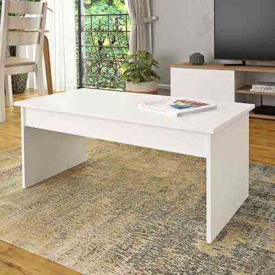 Mesa de Centro Fija, Mesa Auxiliar, Acabado en Blanco, Medidas: 100 cm (Largo) x 50 cm (Ancho) x 41,6 cm (Alto)