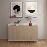 Aparador, Buffet, Salón Comedor 3 Puertas, Armario Auxiliar Color Blanco y Roble, Medidas: 140x87x40 Cm