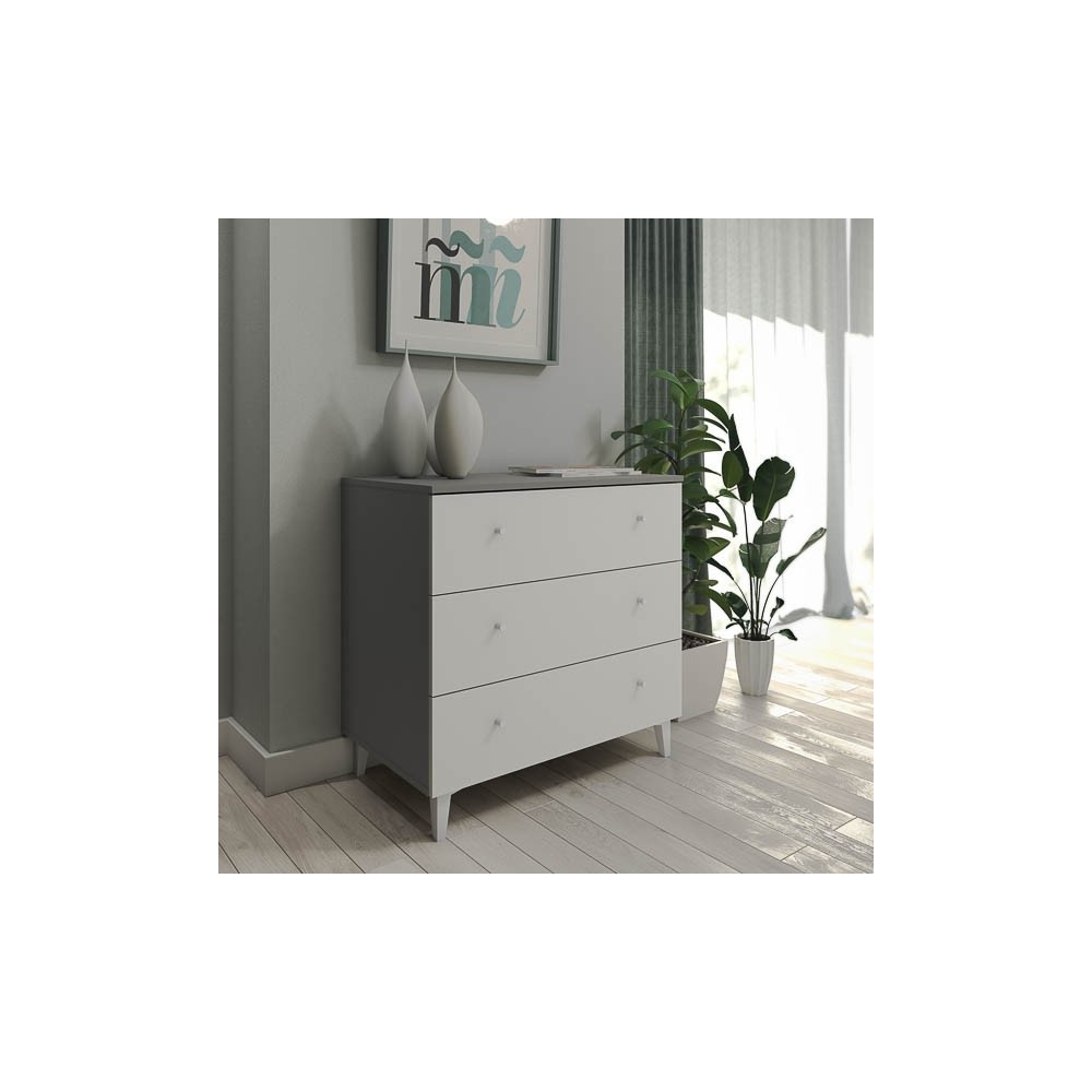 Cómoda con 3 Cajones, para Dormitorio, Acabado en Color Blanco, Medidas: 80 cm (Ancho) x 80 cm (Alto) x 48 cm (Fondo)