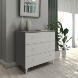 Cómoda con 3 Cajones, para Dormitorio, Acabado en Color Blanco, Medidas: 80 cm (Ancho) x 80 cm (Alto) x 48 cm (Fondo)