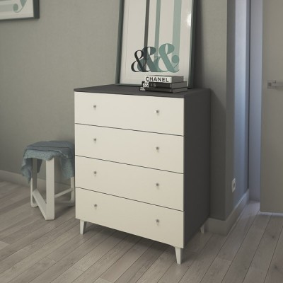 Cómoda con 4 Cajones, para Dormitorio, Acabado en Color Blanco, Medidas: 80 cm (Ancho) x 100 cm (Alto) x 48 cm (Fondo)