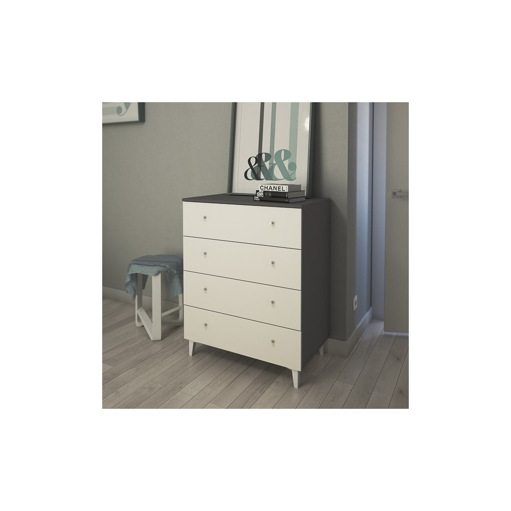 Cómoda con 4 Cajones, para Dormitorio, Acabado en Color Blanco, Medidas: 80 cm (Ancho) x 100 cm (Alto) x 48 cm (Fondo)