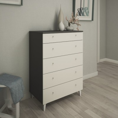 Cómoda con 5 Cajones, para Dormitorio, Acabado en Color Blanco, Medidas: 80 cm (Ancho) x 114,6 cm (Alto) x 48 cm (Fondo)