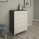 Cómoda con 5 Cajones, para Dormitorio, Acabado en Color Blanco, Medidas: 80 cm (Ancho) x 114,6 cm (Alto) x 48 cm (Fondo)