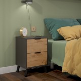 Mesita de noche 2 cajones Moderna acabado Gris/roble 56.5cm(alto) 40cm(ancho) 35cm(fondo)