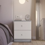 Mesita de Noche Moderna Mesilla de Noche con 2 Cajones Mesita Auxiliar para Dormitorio 49,6x40x35cm Color Cemento y Blanco