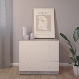 Cómoda con 3 Cajones, para Dormitorio, Acabado en Color Cemento Blanco, Medidas: 80 cm (Ancho) x 70 cm (Alto) x 48 cm (Fondo)
