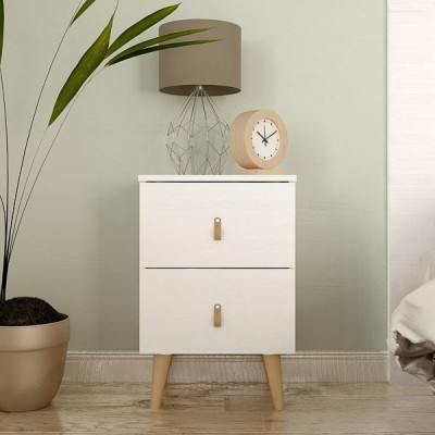 Mesita de Noche 2 cajones, Mesilla de Noche,  Color Blanco, Medidas: 40 cm (Ancho) x 34 cm (Fondo) x 61,6 cm (Alto)