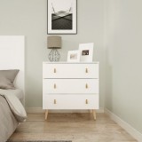 Cómoda con 3 Cajones, para Dormitorio, Acabado en Color Blanco, Medidas: 80 cm (Ancho) x 83,5 cm (Alto) x 48 cm (Fondo)