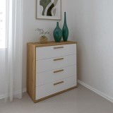 Cómoda con 4 Cajones, para Dormitorio, Acabado en Color Blanco y Roble, Medidas: 88 cm (Ancho) x 86 cm (Alto) x 48 cm (Fondo)